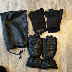 Men's Black Winter WARM Motorcycle Leather Gloves with additional pair